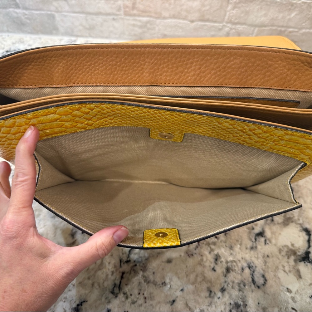 MCM EUC Yellow Python & Tan Leather Satchel - image 8